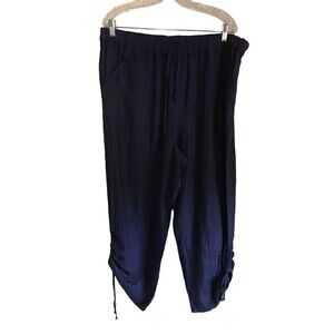 Russ Berens Pants Dark Blue Size XL Stretchy Waist Pockets Lagenlook Women's NEW
